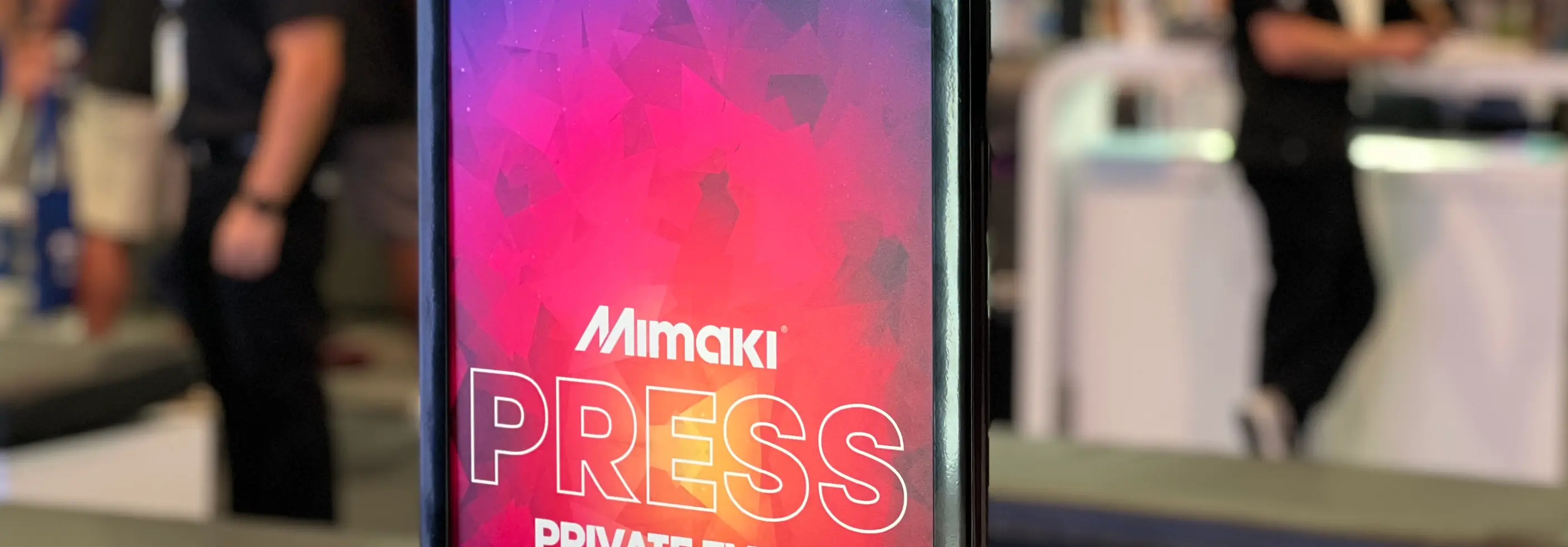 A sign reading Mimaki Pres Private Event